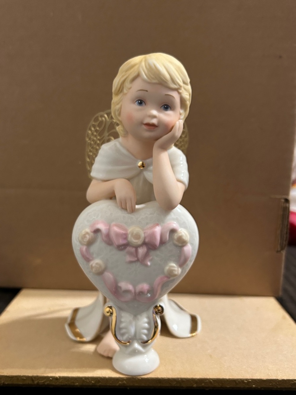 Lenox Little Graces LOVE Porcelain Angel with gold metal wings, and a Heart